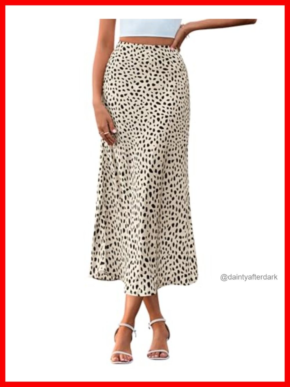 Satin Midi A-Line Skirt High Waist Elastic Leopard Floral Print Women